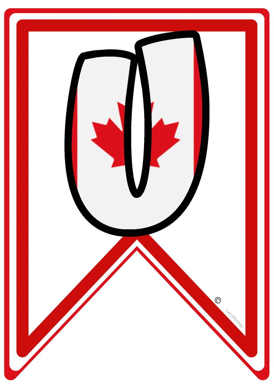 Letter U pennant with a Canadian flag design, the second letter of CUP in the classroom soccer banner