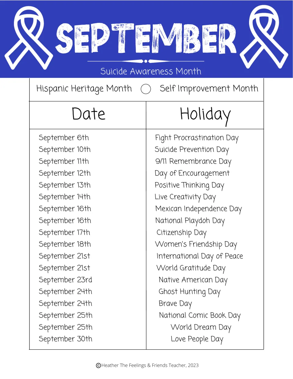 September holiday list: Suicide Awareness Month, Day of Encouragement, World Gratitude Day, and Brave Day