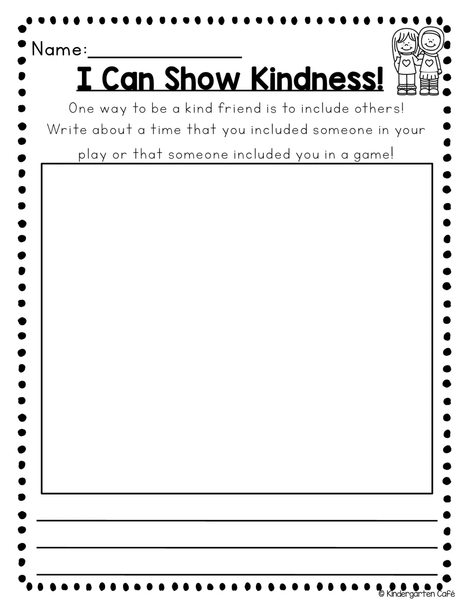 Including others writing prompt: students write about a time they included someone in play or were included in a game