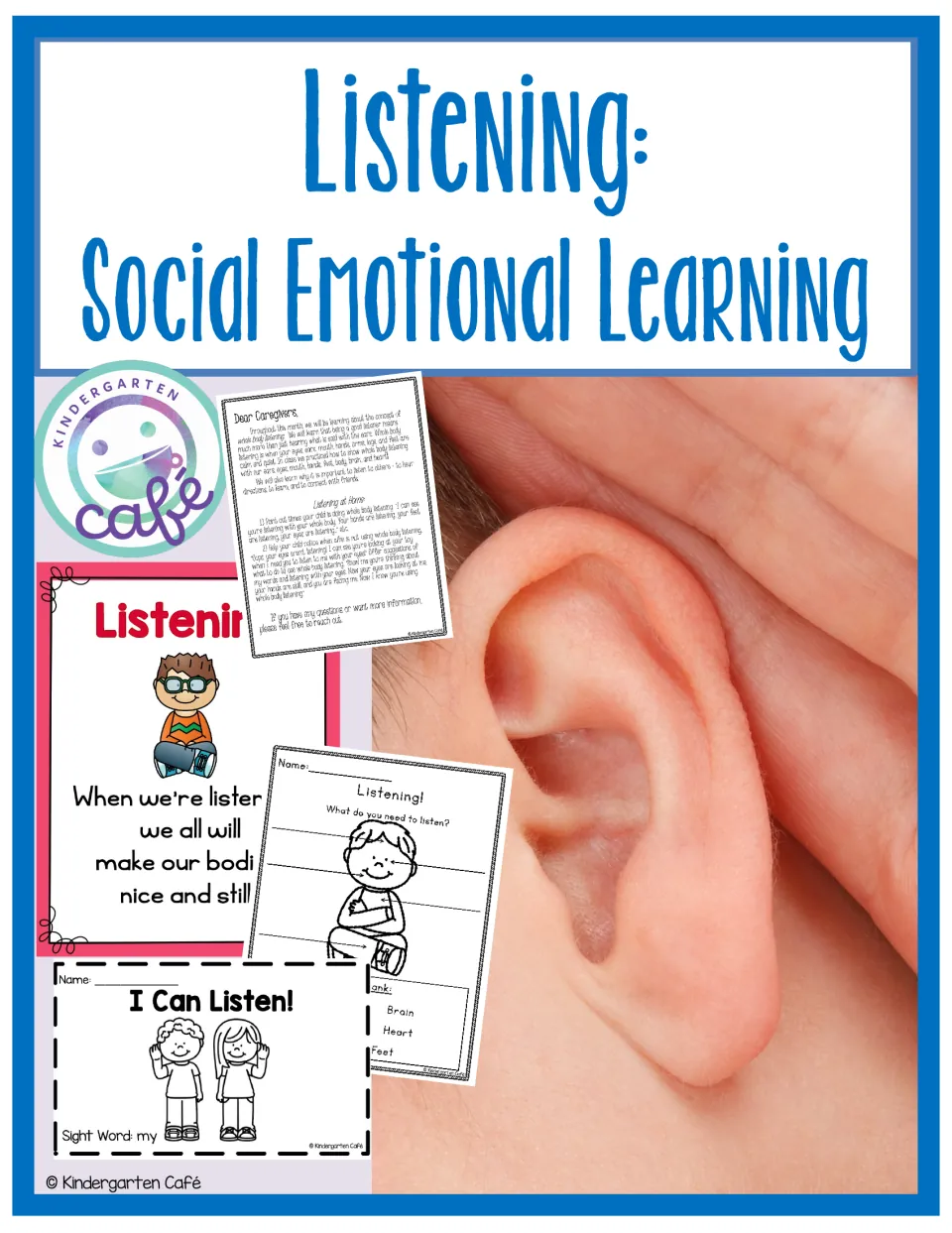 Listening: Social Emotional Learning cover previewing a caregiver letter, listening poster and two student pages