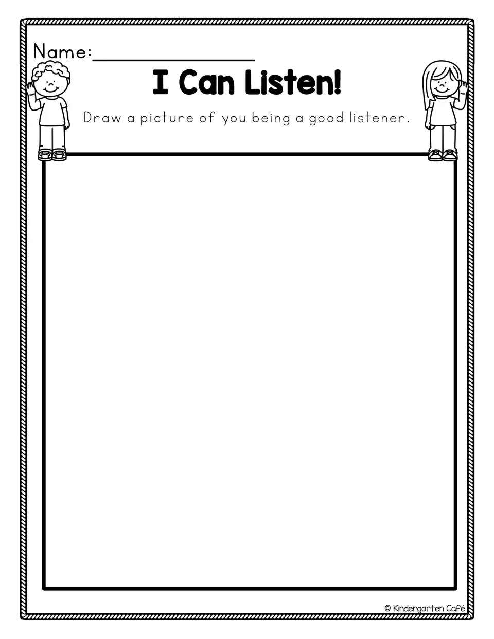 I Can Listen! drawing page: students draw a picture of themselves being a good listener
