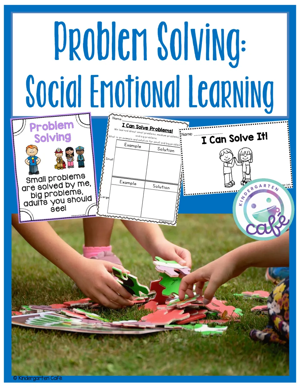 Problem Solving: Social Emotional Learning unit cover showing a poster, student worksheet, and reader