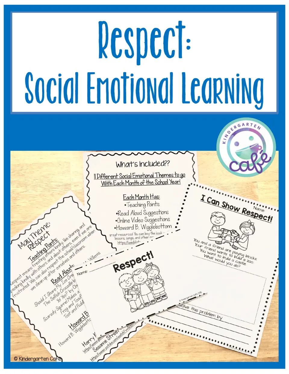 Respect: Social Emotional Learning cover showing teaching points, read alouds, a Respect! booklet and a blocks problem sheet