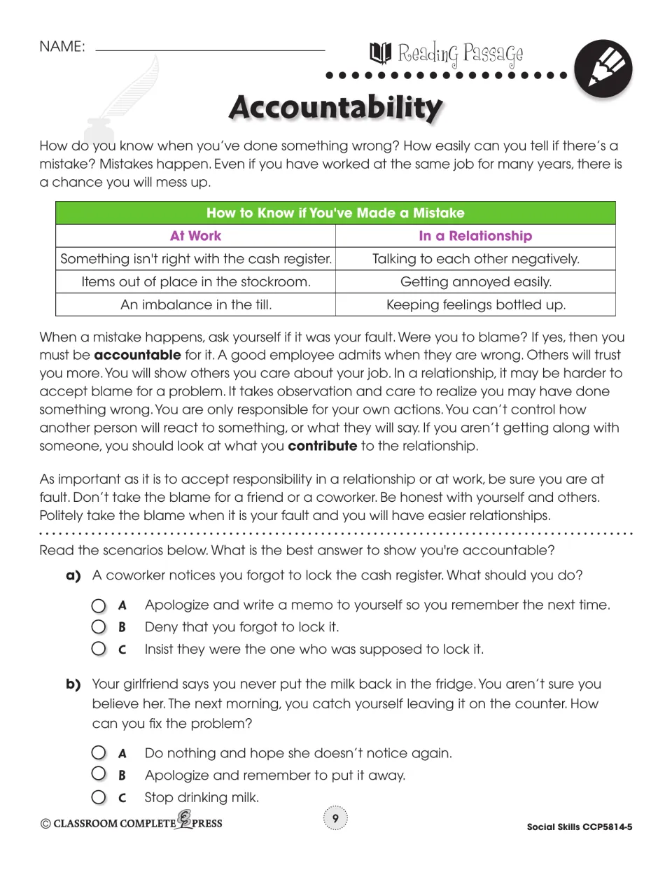 Accountability reading explains recognizing mistakes and accepting responsibility at work and in relationships