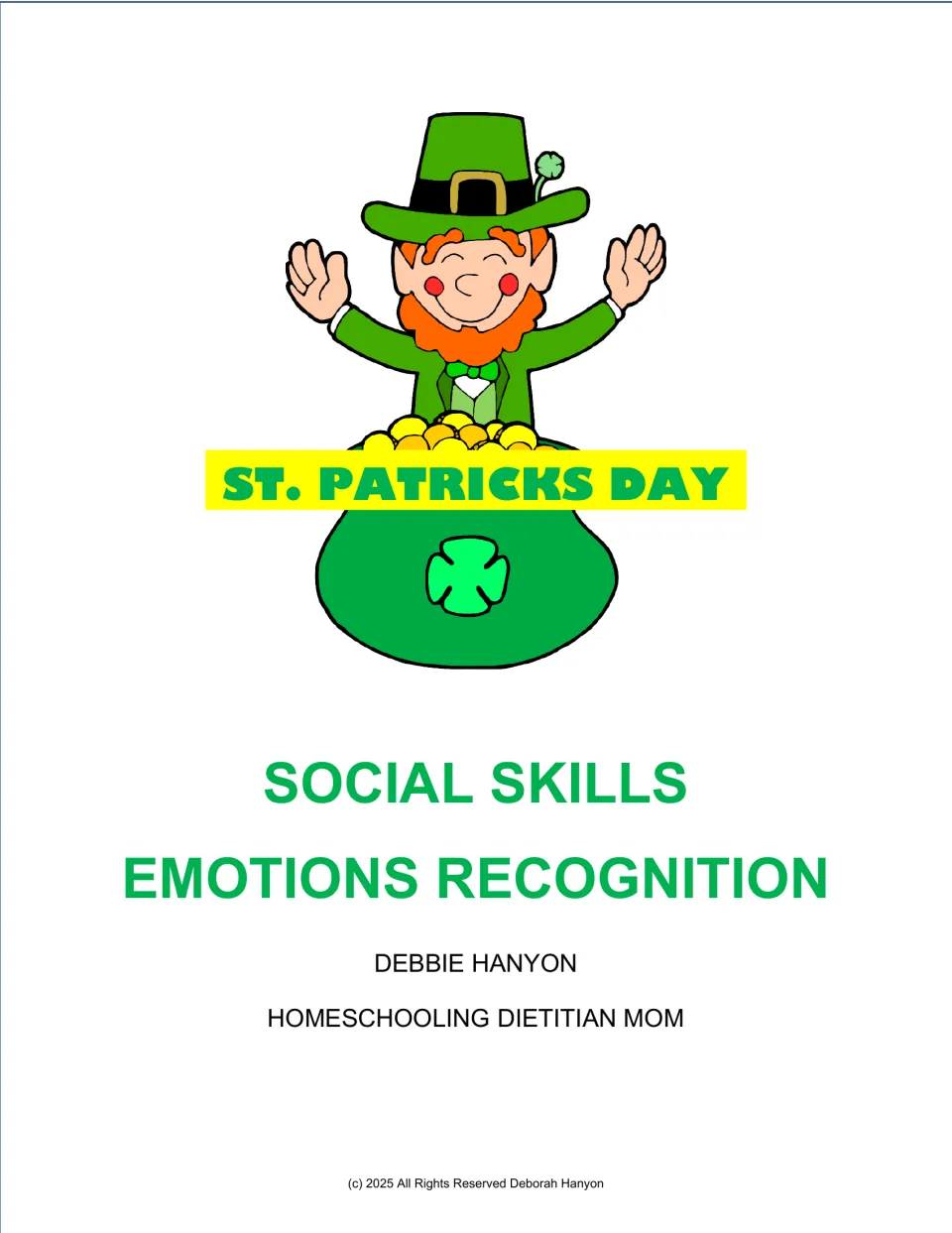 Cover of the St. Patrick's Day social skills and emotions recognition pack by Debbie Hanyon