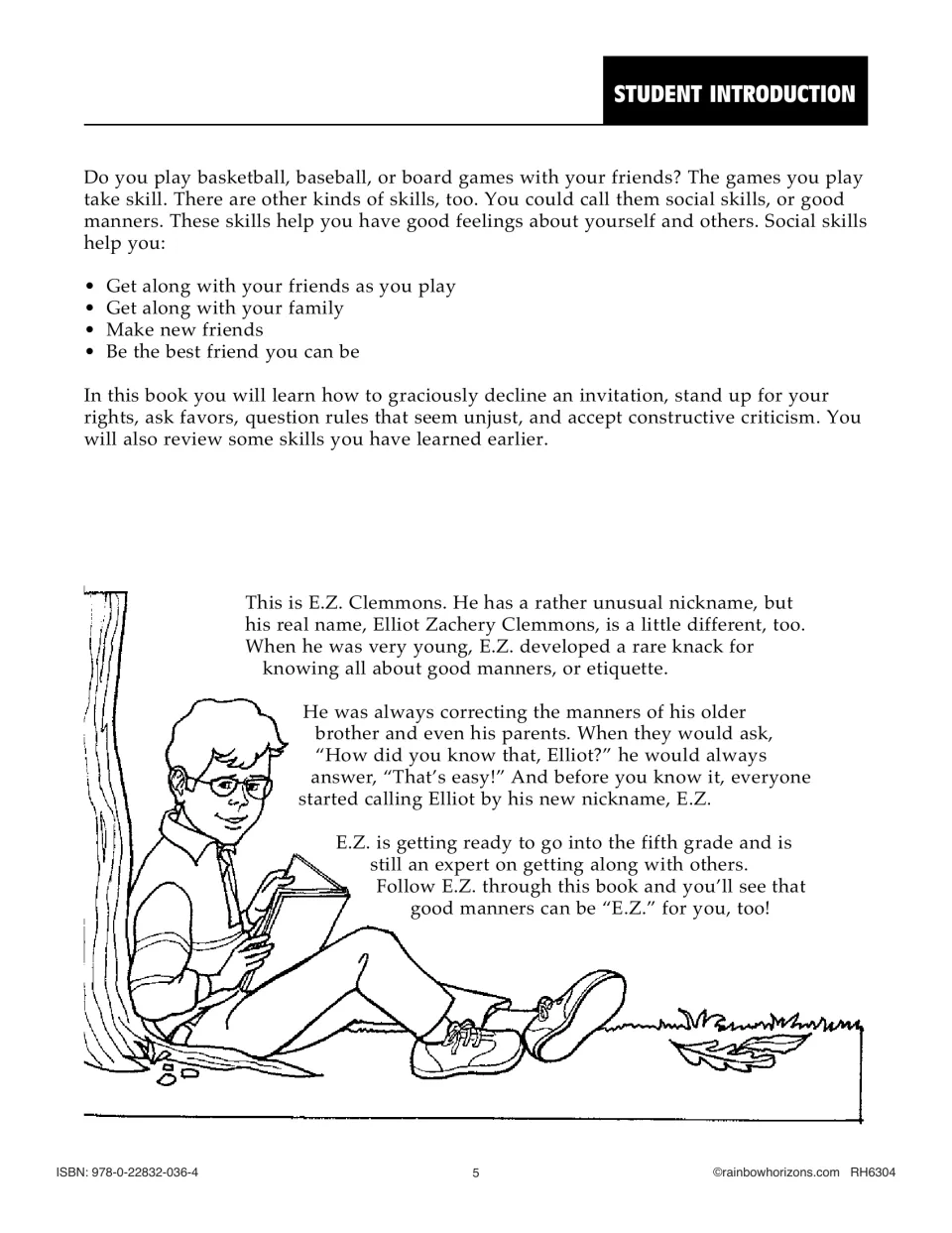 Student introduction explains social skills and introduces E.Z. Clemmons, the workbook's guide to manners