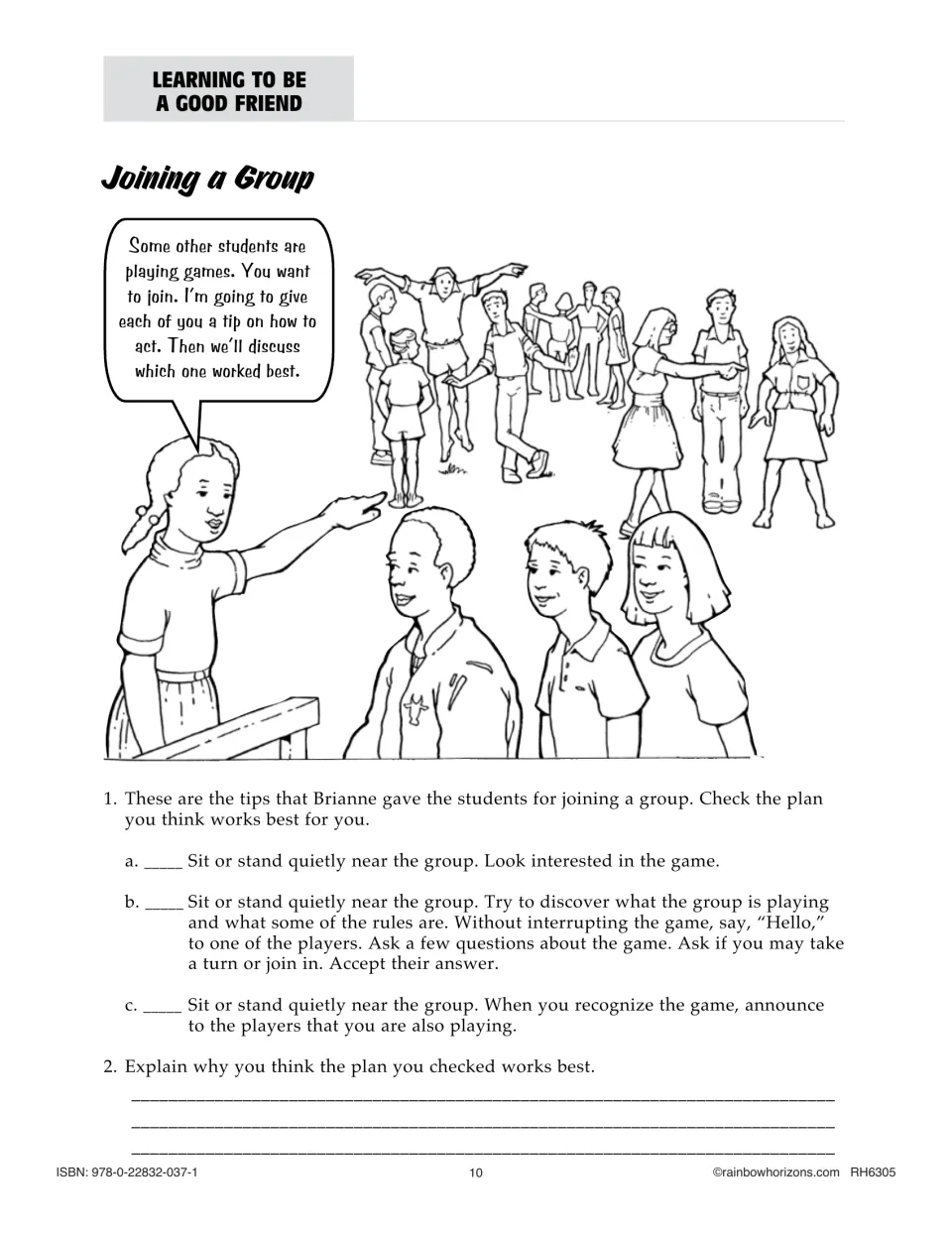 Joining a Group practice asks students to choose among three ways to enter a game and explain their choice