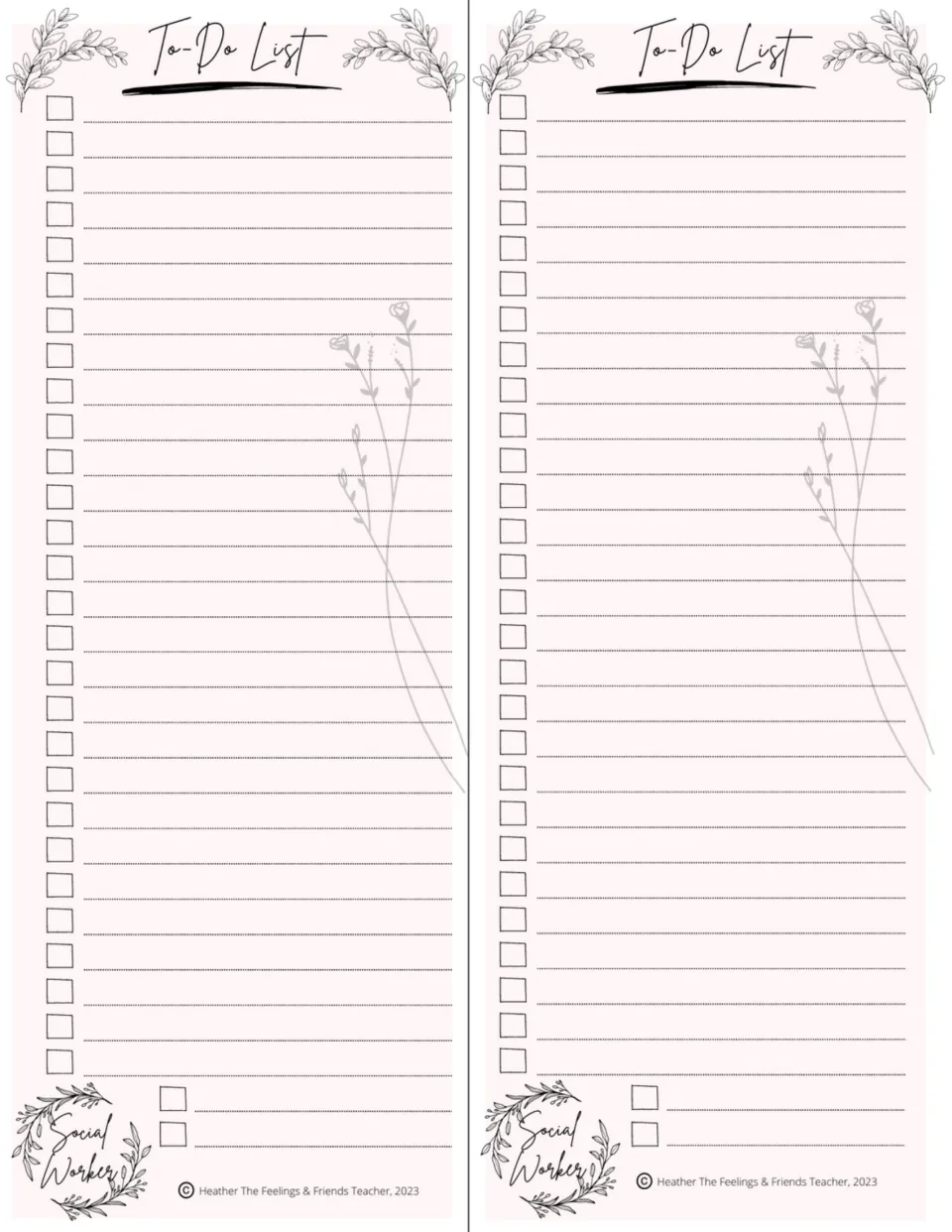 Two half-sheet social worker To-Do List templates, each providing space to record and check off tasks
