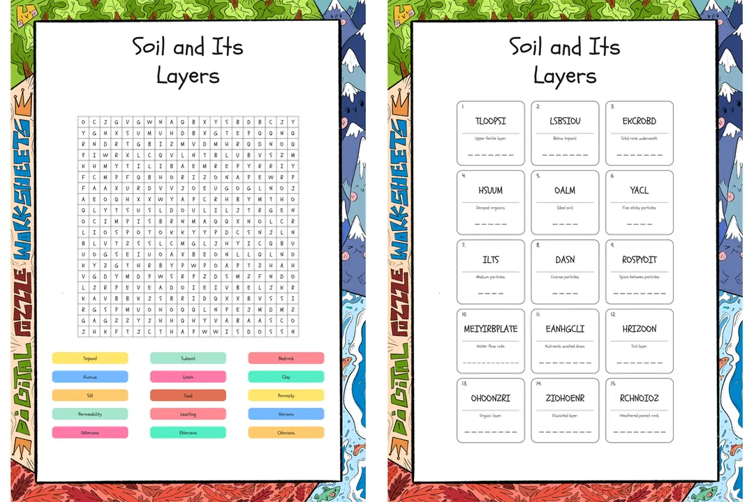 Soil and Its Layers Word search, scramble and crossword – cover