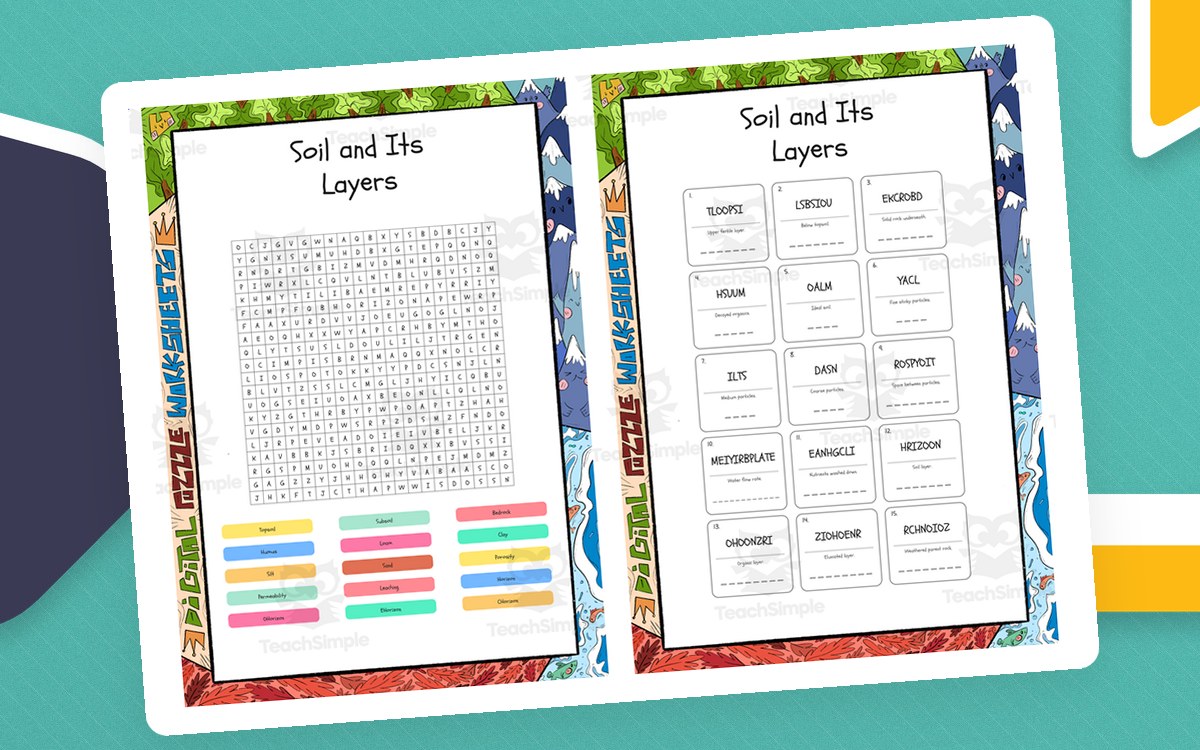 Soil and Its Layers Word search, scramble and crossword preview