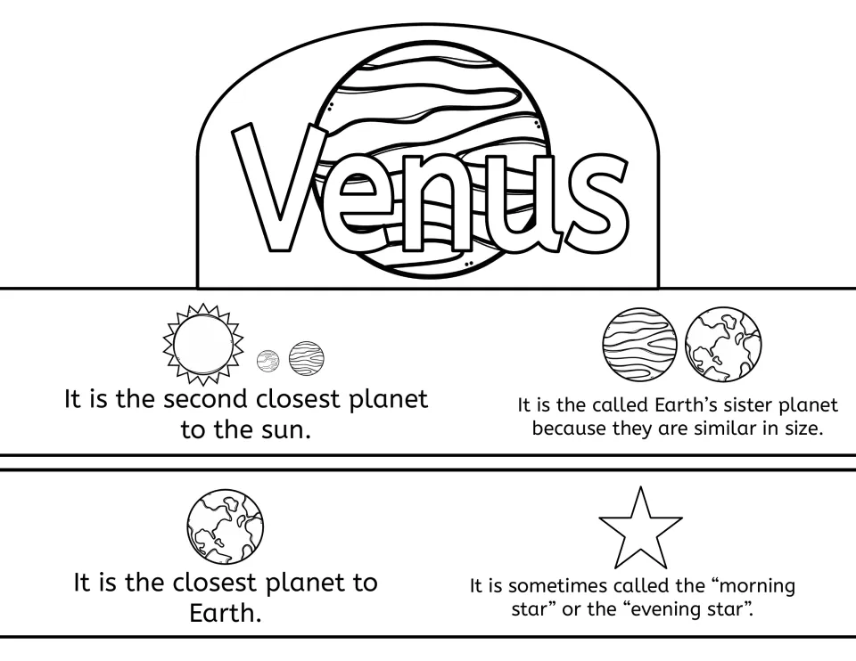 Venus crown: students color four facts, including second from the sun, Earth's sister planet and the morning star name
