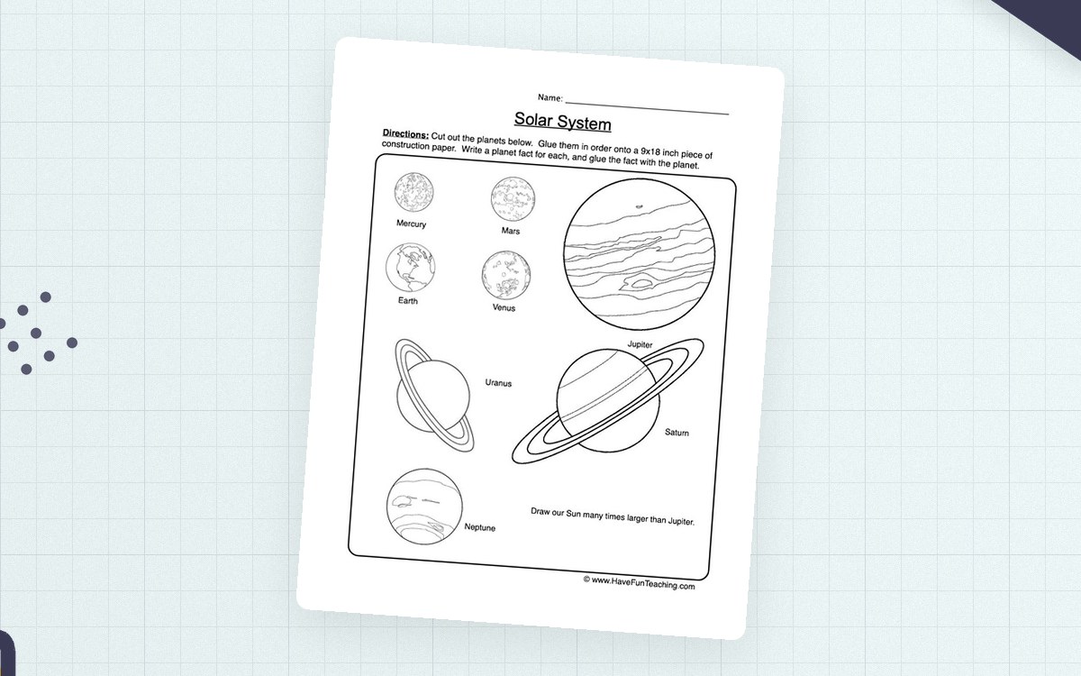Solar System Order Worksheet preview: Two-page solar system project