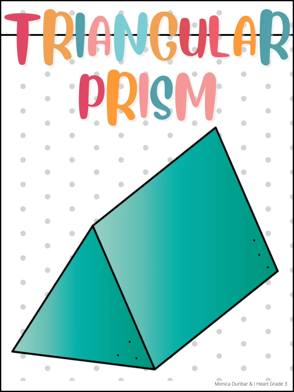 Triangular prism reference poster showing the green solid by itself beneath the label “Triangular Prism”