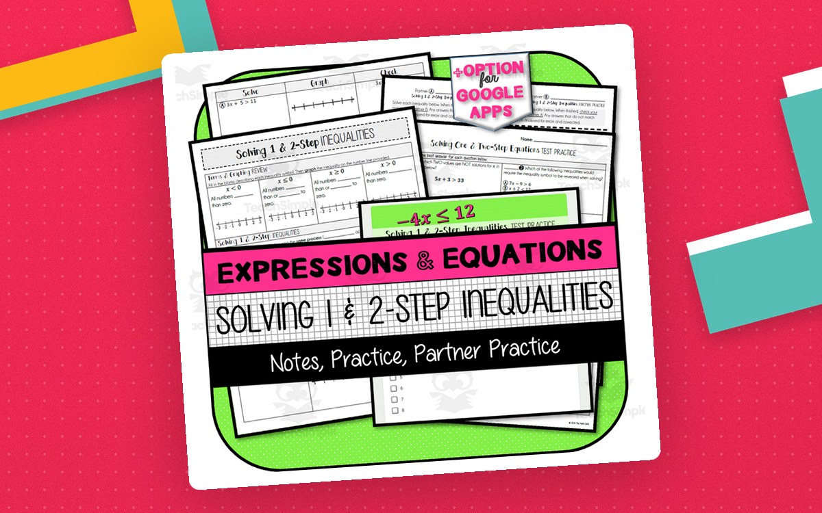 Solving 1 & 2-Step Inequalities: Notes, Practice, Partner Activity cover.