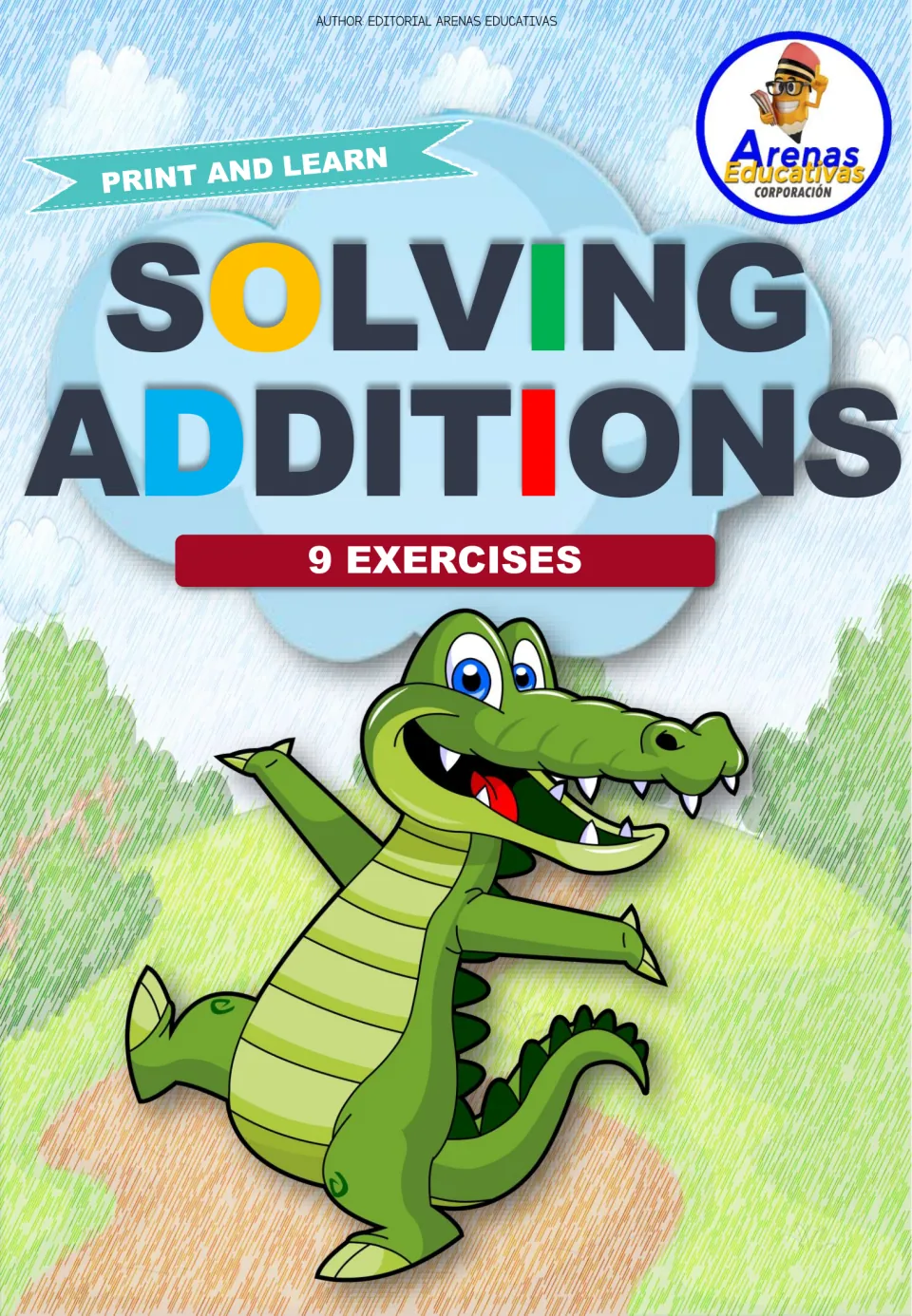 Cover of the addition and subtraction resource, labeled 'Solving Additions,' '9 Exercises,' and 'Print and Learn.'
