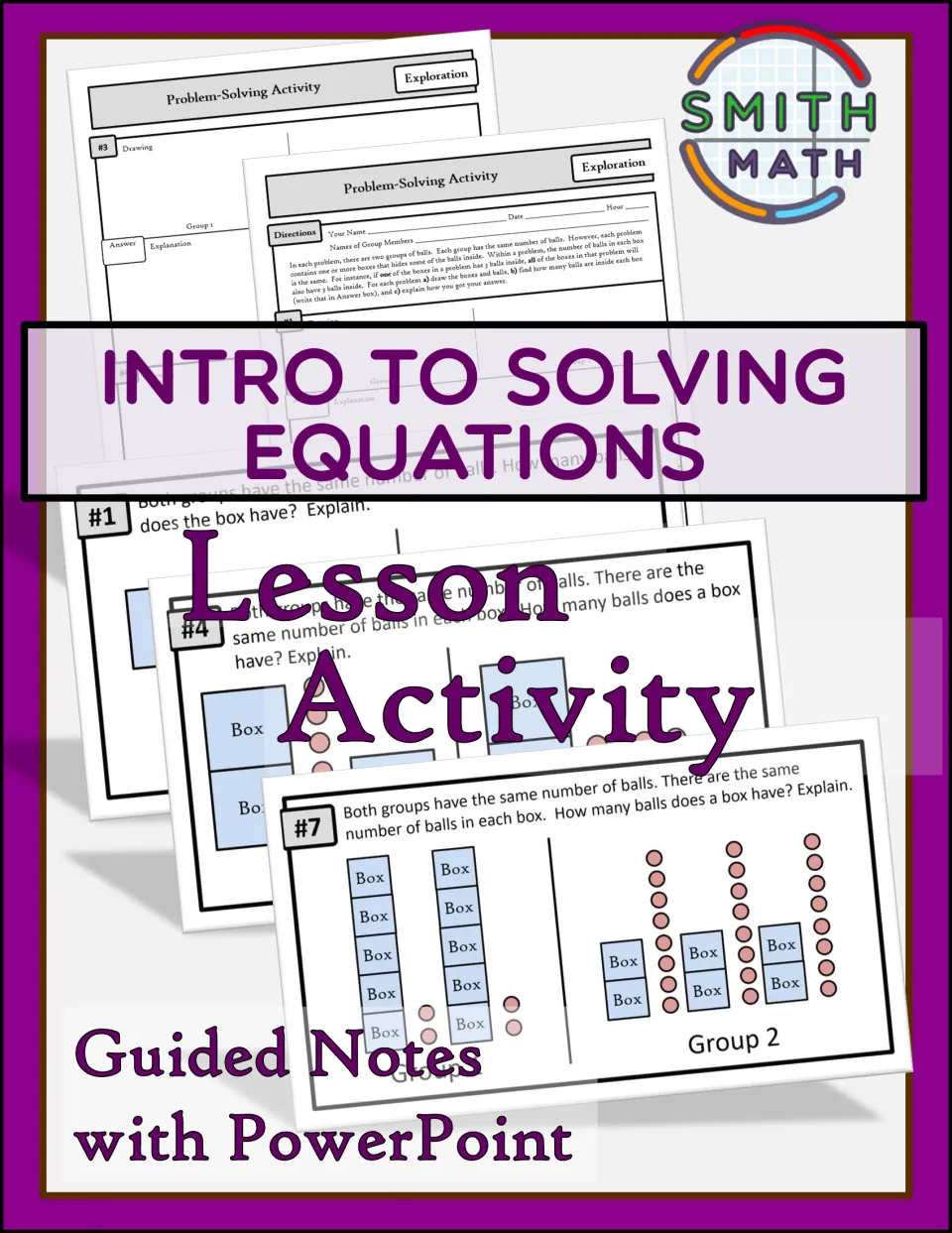 Cover for an introductory equation-solving lesson activity, labeled 'Guided Notes with PowerPoint'