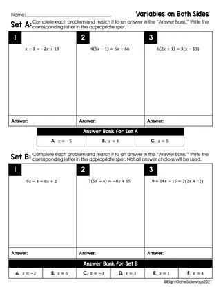 Equations with Variables on Both Sides – Leveled Set – sample page 2