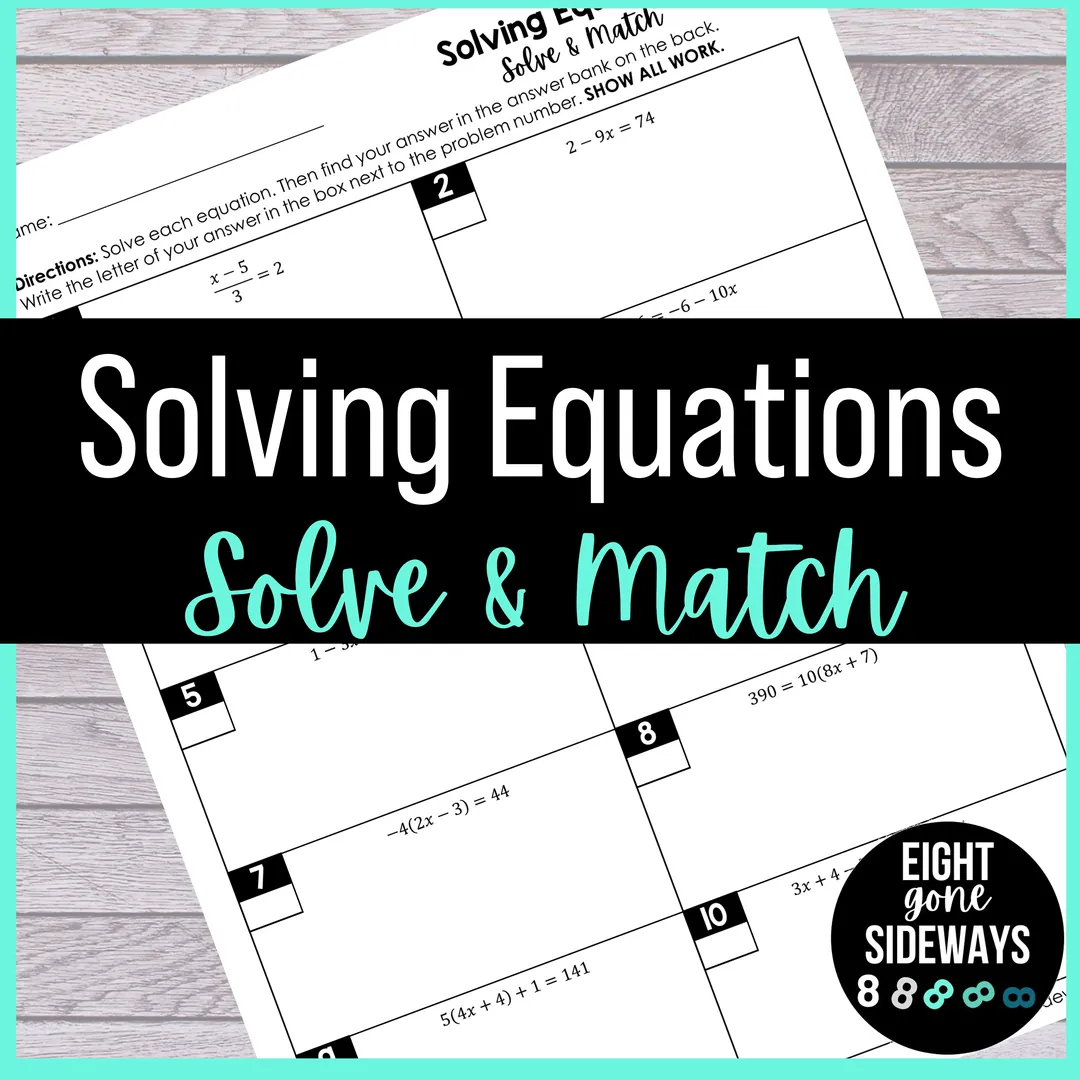 Solving Linear Equations – Solve & Match Worksheet – cover