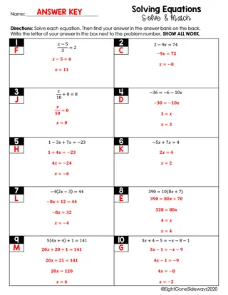Solving Linear Equations – Solve & Match Worksheet – sample page 4