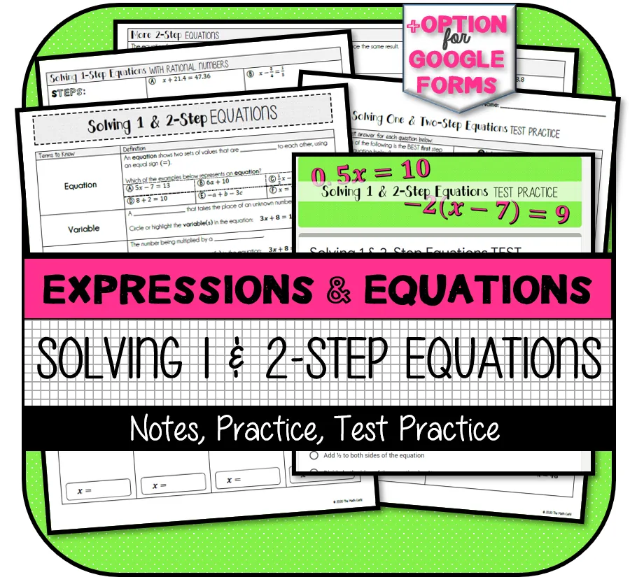 Solving One- & Two-Step Equations with Rational Numbers NOTES & PRACTICE – cover