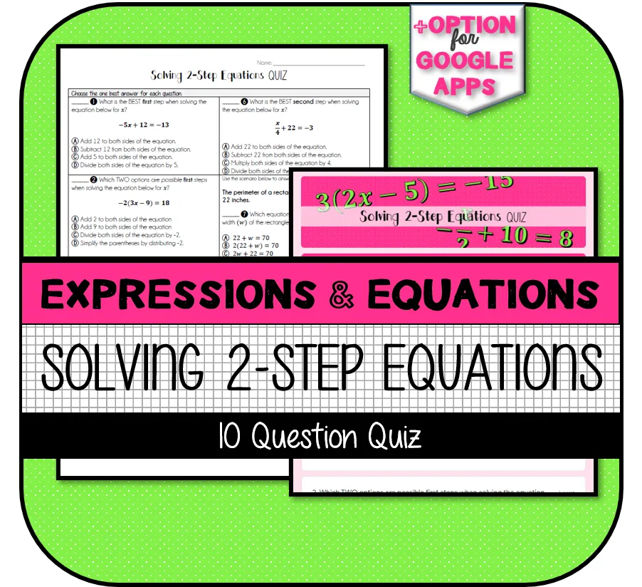 Solving Two-Step Equations QUIZ – cover