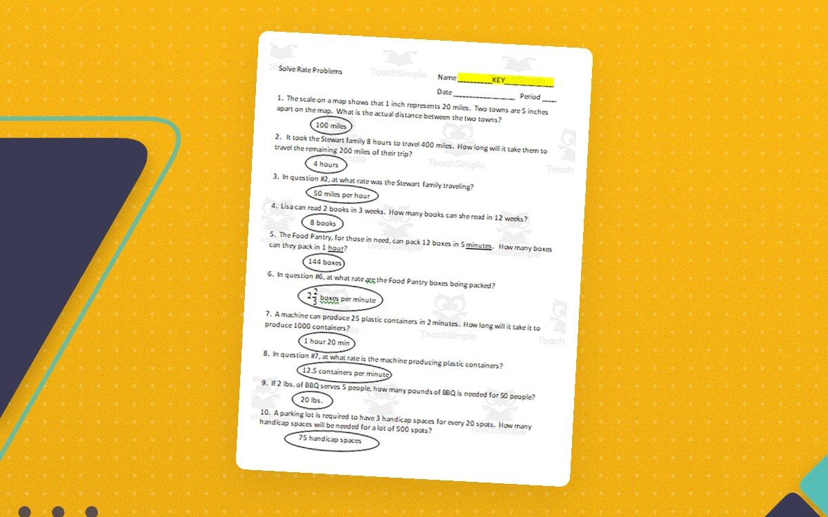 Solving Unit Rate Problems Practice Sheet teaching resource preview