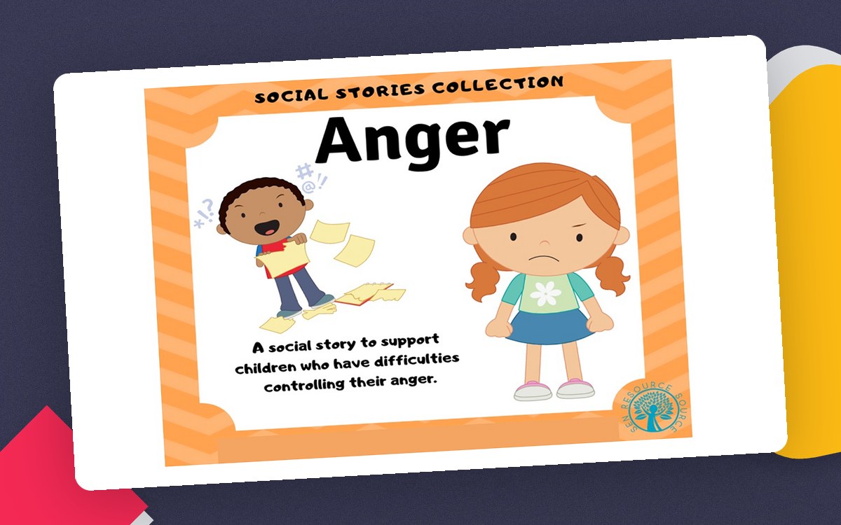 Sometimes I Feel Angry social story cover with two illustrated children and a subtitle about understanding angry feelings.