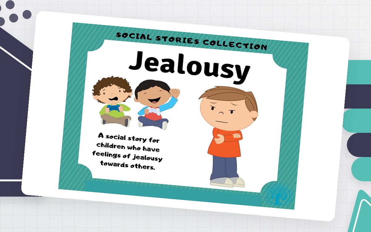 Sometimes I Feel Jealous Social Story preview: A title page ('Sometimes I Feel Jealous')