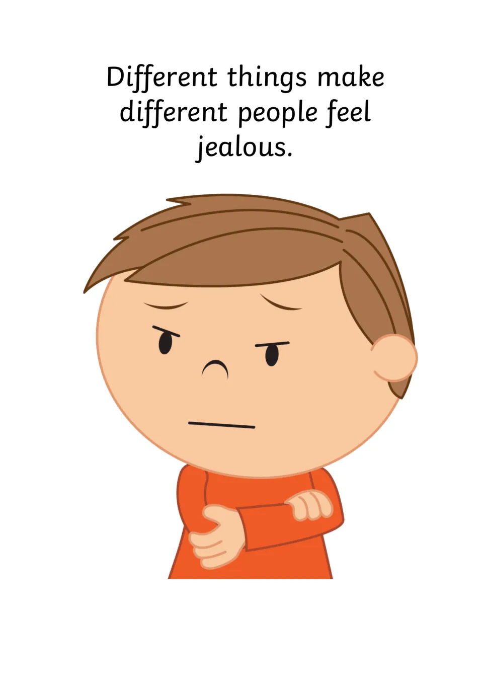 Triggers differ: text says different things make different people feel jealous, with a boy frowning, arms crossed