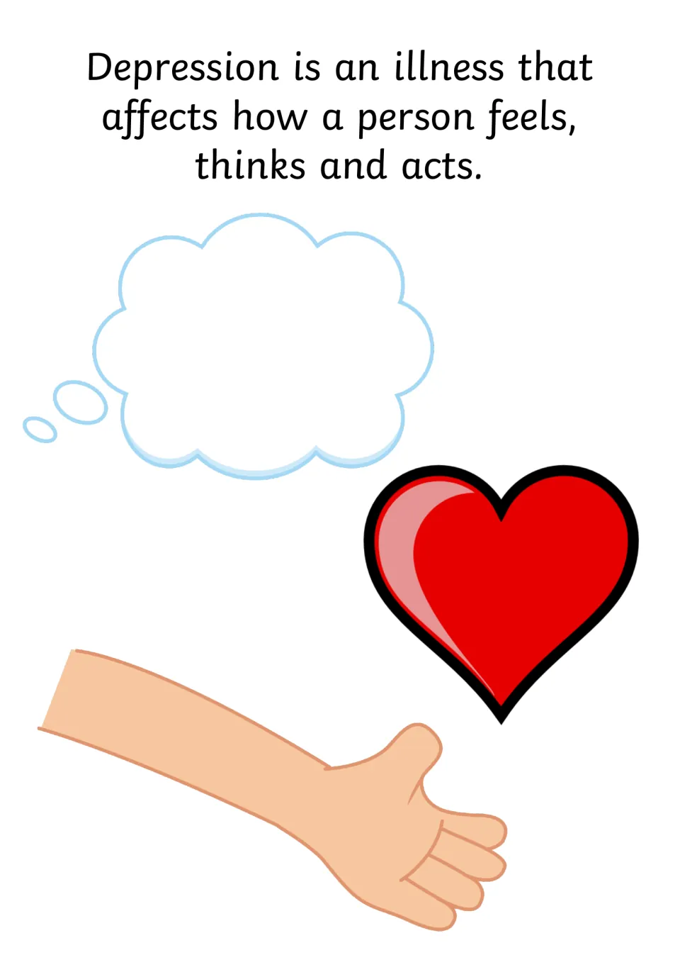 Social story introduction explaining that depression is an illness affecting how a person feels, thinks, and acts