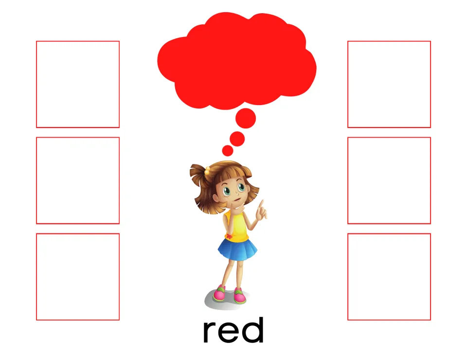 Red sorting mat labeled 'red' for matching six cards by color, using color-only, color-and-word, or word cards