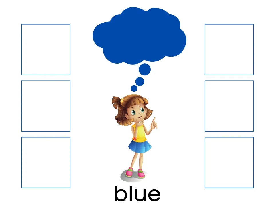 Blue sorting mat labeled 'blue' for matching six cards using color-only, color-and-word, or word cards