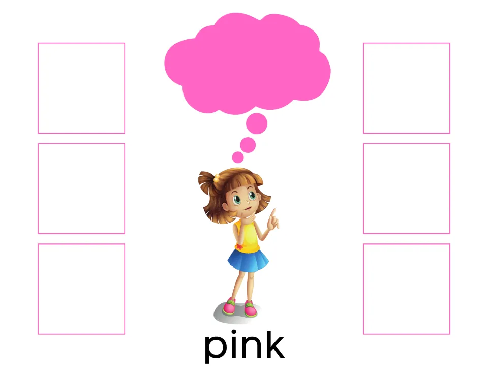 Pink sorting mat labeled 'pink' for matching six cards using color-only, color-and-word, or word cards