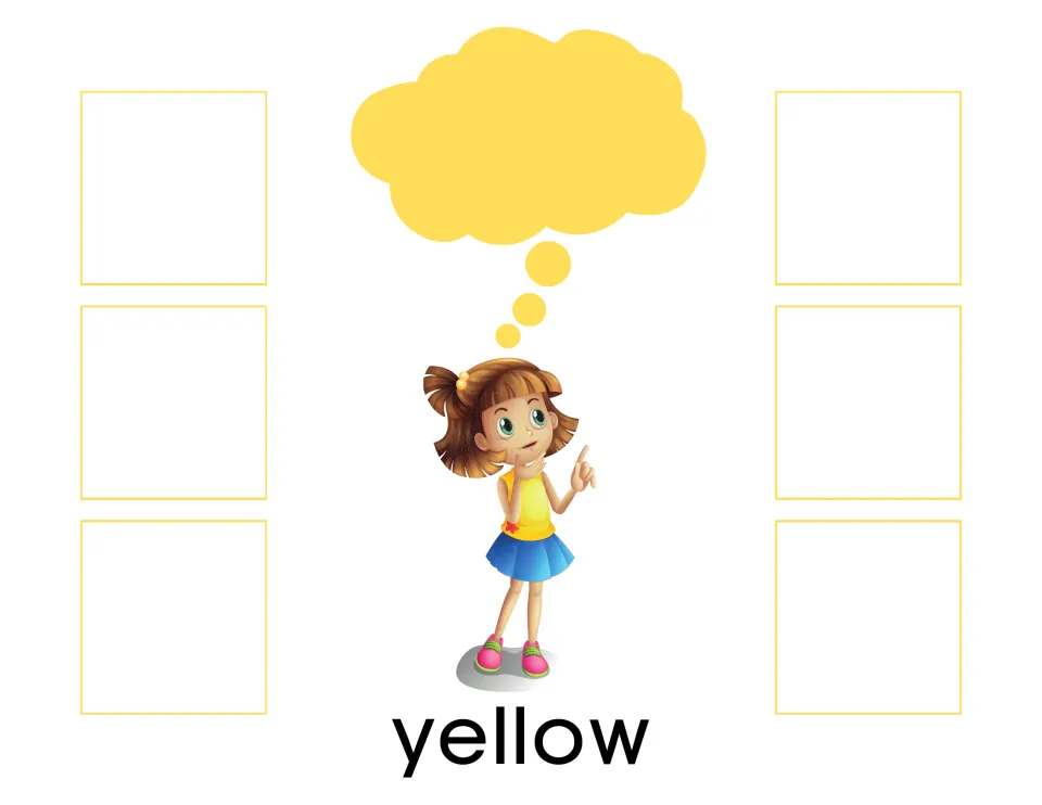 Yellow sorting mat labeled 'yellow' for matching six cards using color-only, color-and-word, or word cards
