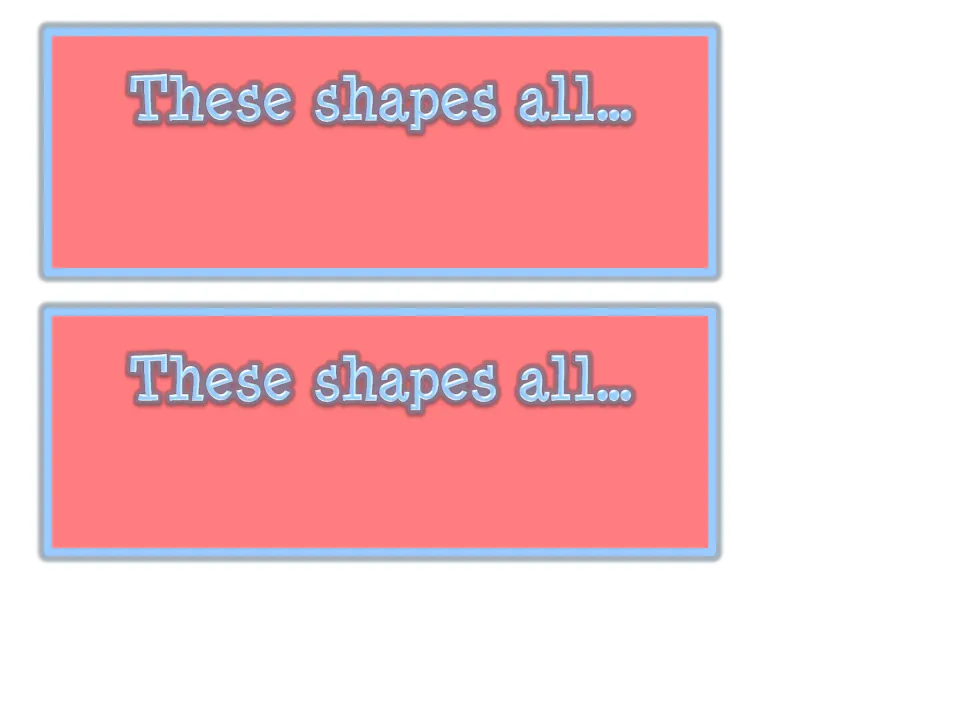 Category label cards reading "These shapes all..." where students name the shared attribute of each sorted group