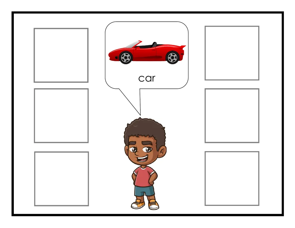 Car category mat for non-identical transportation sorting, showing a red convertible labeled 'car'