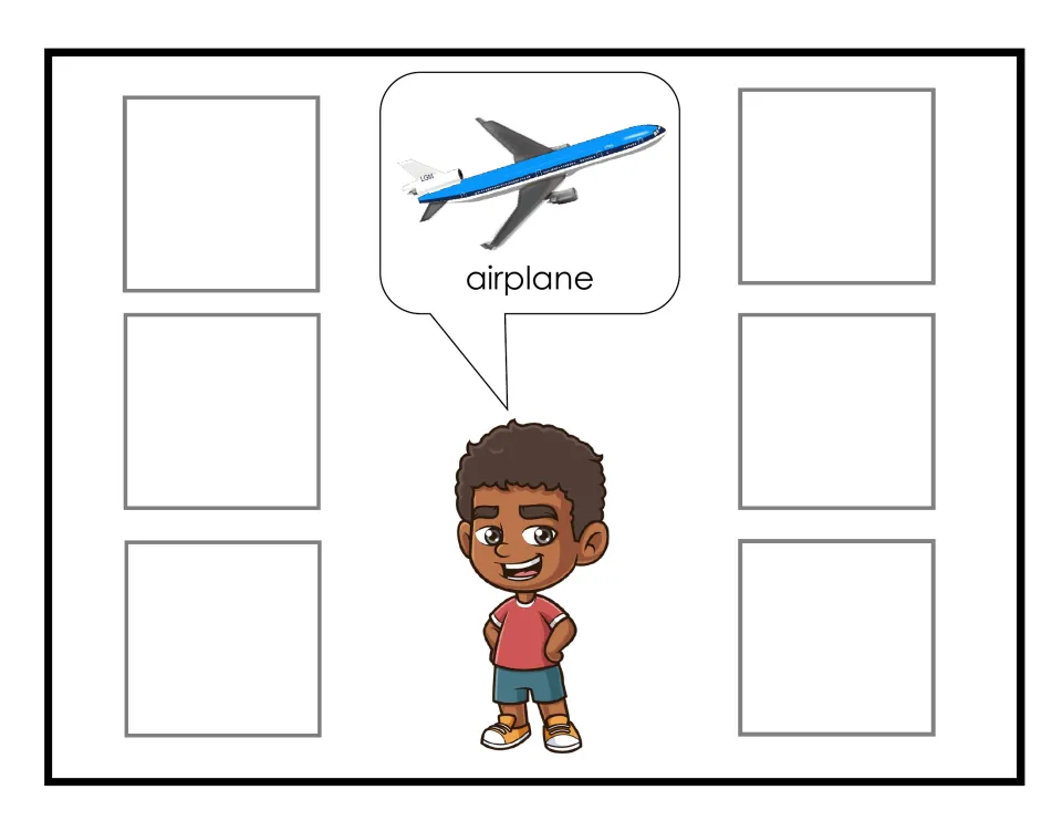 Airplane category mat for non-identical transportation sorting, showing a blue jet labeled 'airplane'