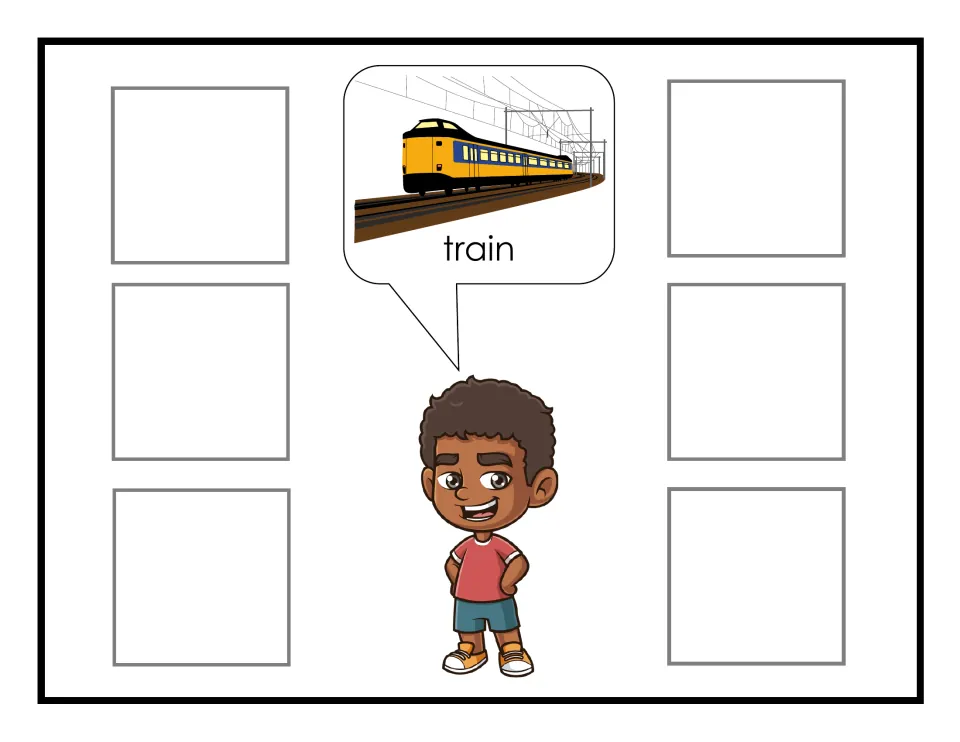Train category mat for non-identical transportation sorting, showing a yellow train labeled 'train'