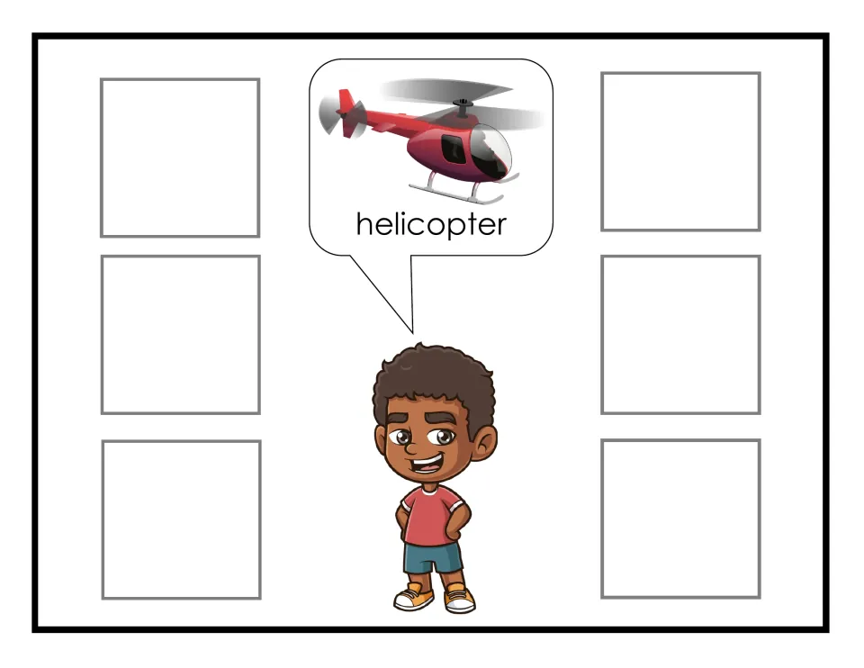 Helicopter category mat for non-identical transportation sorting, with a red helicopter labeled 'helicopter'
