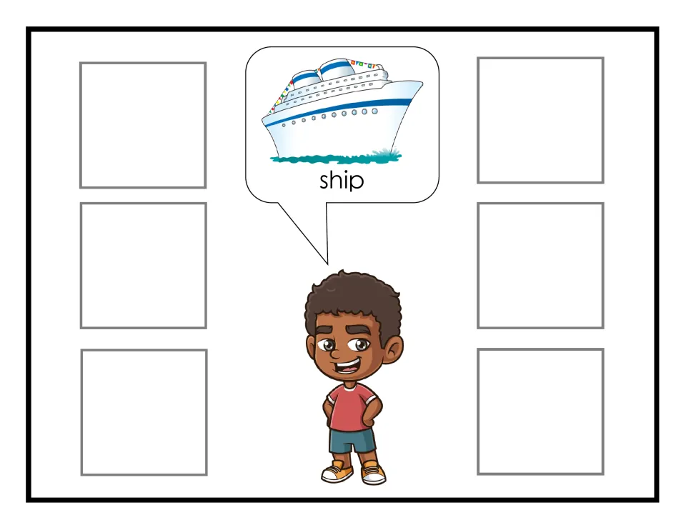 Ship category mat for non-identical transportation sorting, showing a white and blue ship labeled 'ship'