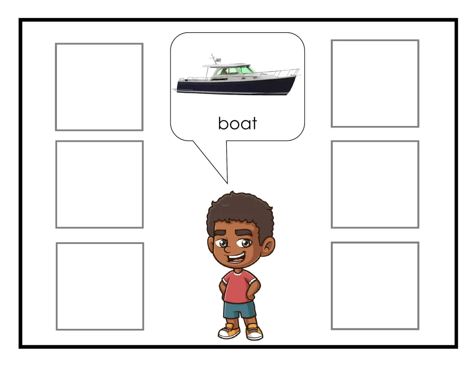 Boat category mat for non-identical transportation sorting, showing a cabin motorboat labeled 'boat'