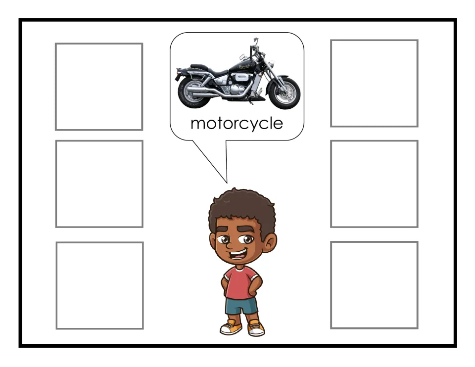 Motorcycle category mat for non-identical transportation sorting, with a motorcycle labeled 'motorcycle'