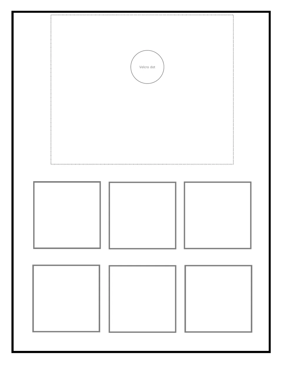 Blank sorting mat 4 of 9: students attach a target card at the Velcro dot and place six matching item pictures below