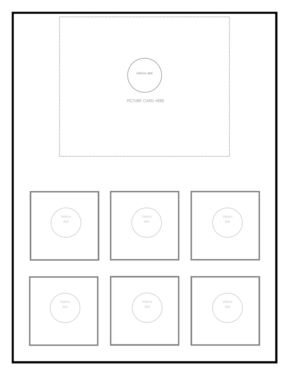 Blank sorting mat 9 of 9: final Velcro mat where students match six picture cards to a single feature, function or class