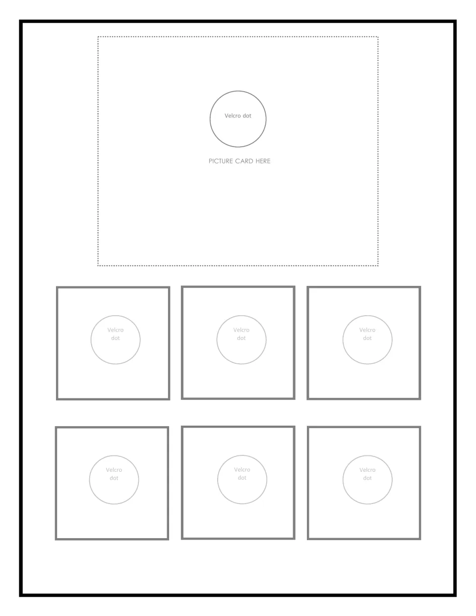 Halloween sorting mat for one category picture card and six matching images, with labeled Velcro attachment spots.