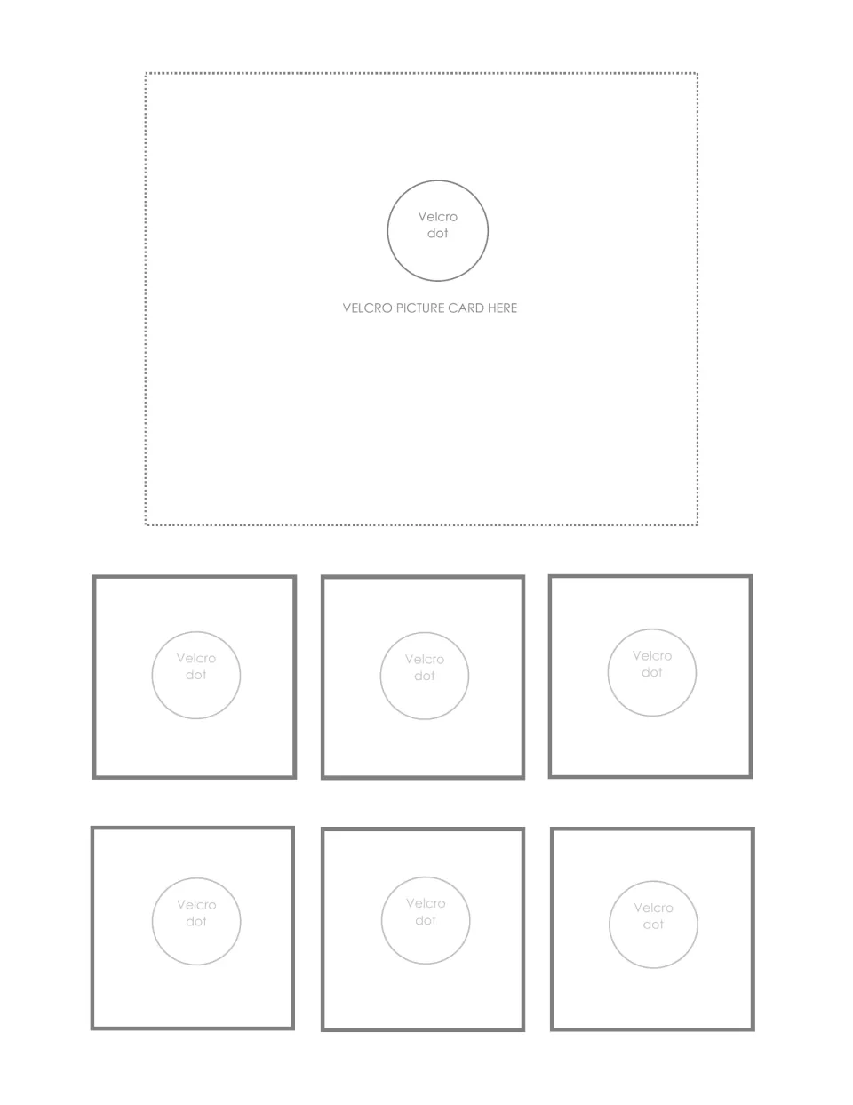 Blank sorting mat: students attach a bug header card at top, then Velcro six matching bug picture cards in the spots below