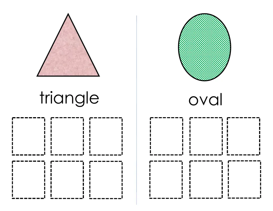 Triangle and oval mats: students match six differently patterned triangles and six ovals to each labeled model shape