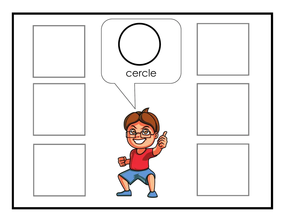 French shape-sorting mat for cercle (circle), featuring a circle outline as the shape to match when sorting