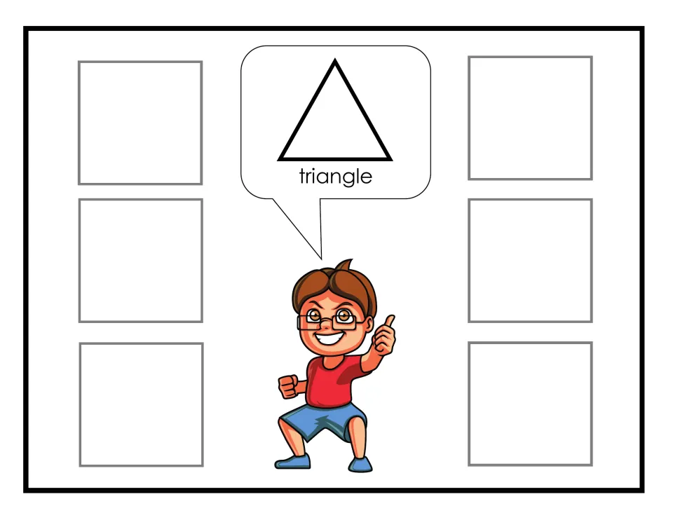 French shape-sorting mat for triangle, featuring a triangle outline as the shape to match when sorting