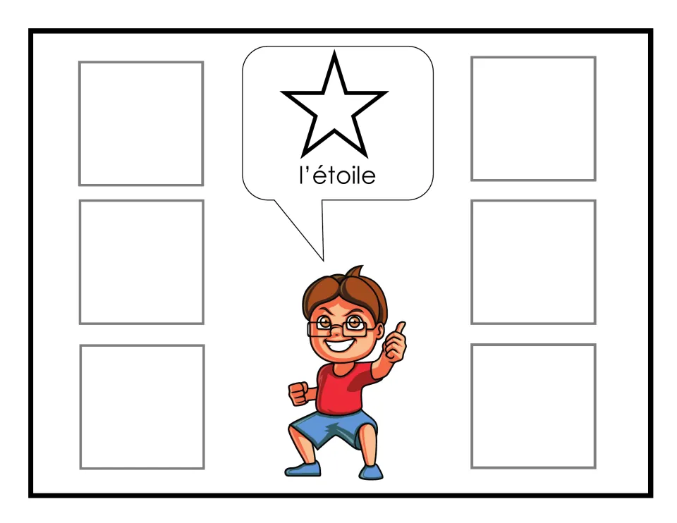French shape-sorting mat for l’étoile (star), featuring a star outline as the shape to match when sorting